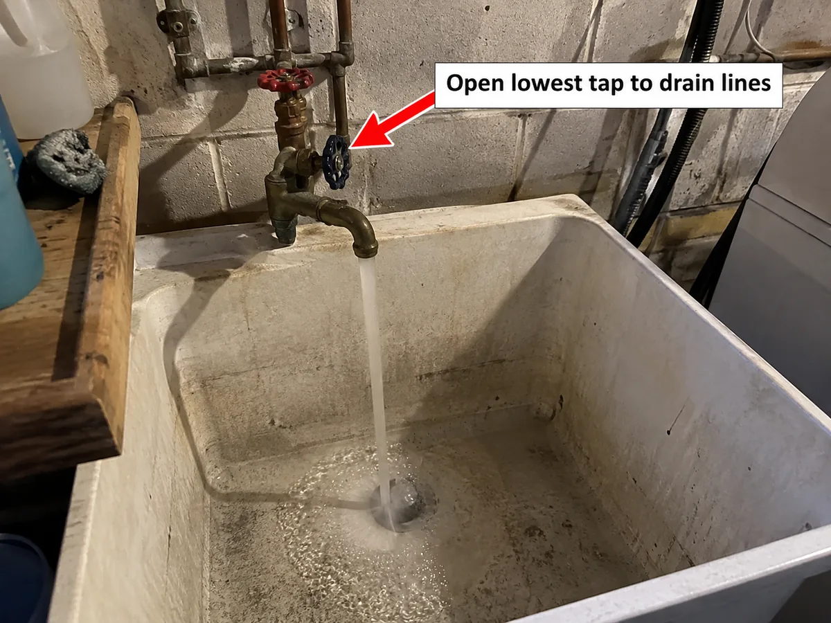 Laundry tub faucet running in an older basement