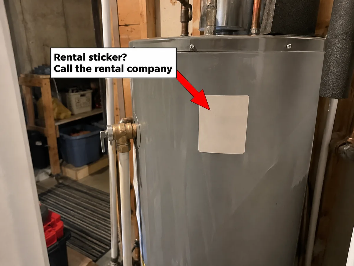 Water heater tank with a blank sticker on the side
